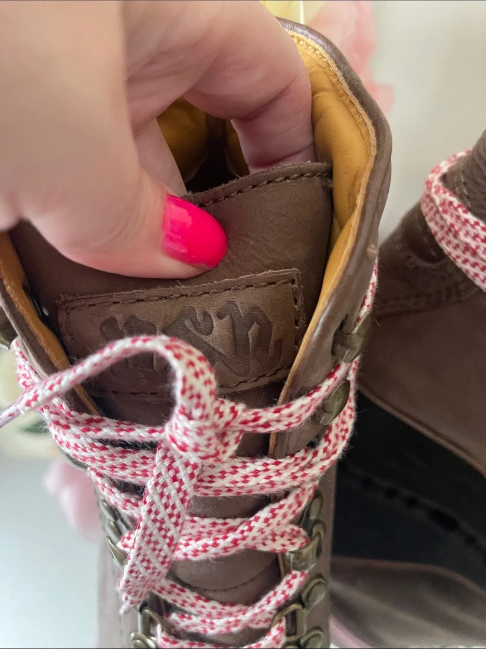 Ash Zenith lace-up wedge hiking boots Women's Brown Wedge Ankle Boots with Pink